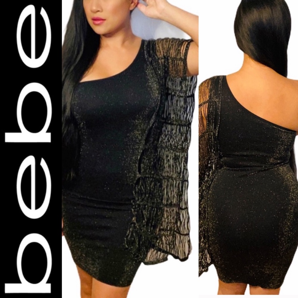 BEBE Black/Gold Glitter Bodycon dress